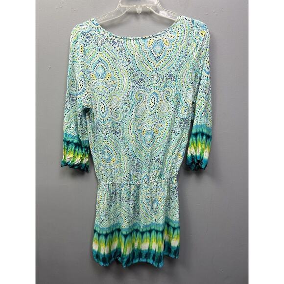 Green Dragon Swim Cover Up Womens size small Tunic V Neck‎ Rayon Blue Green - Picture 2 of 6